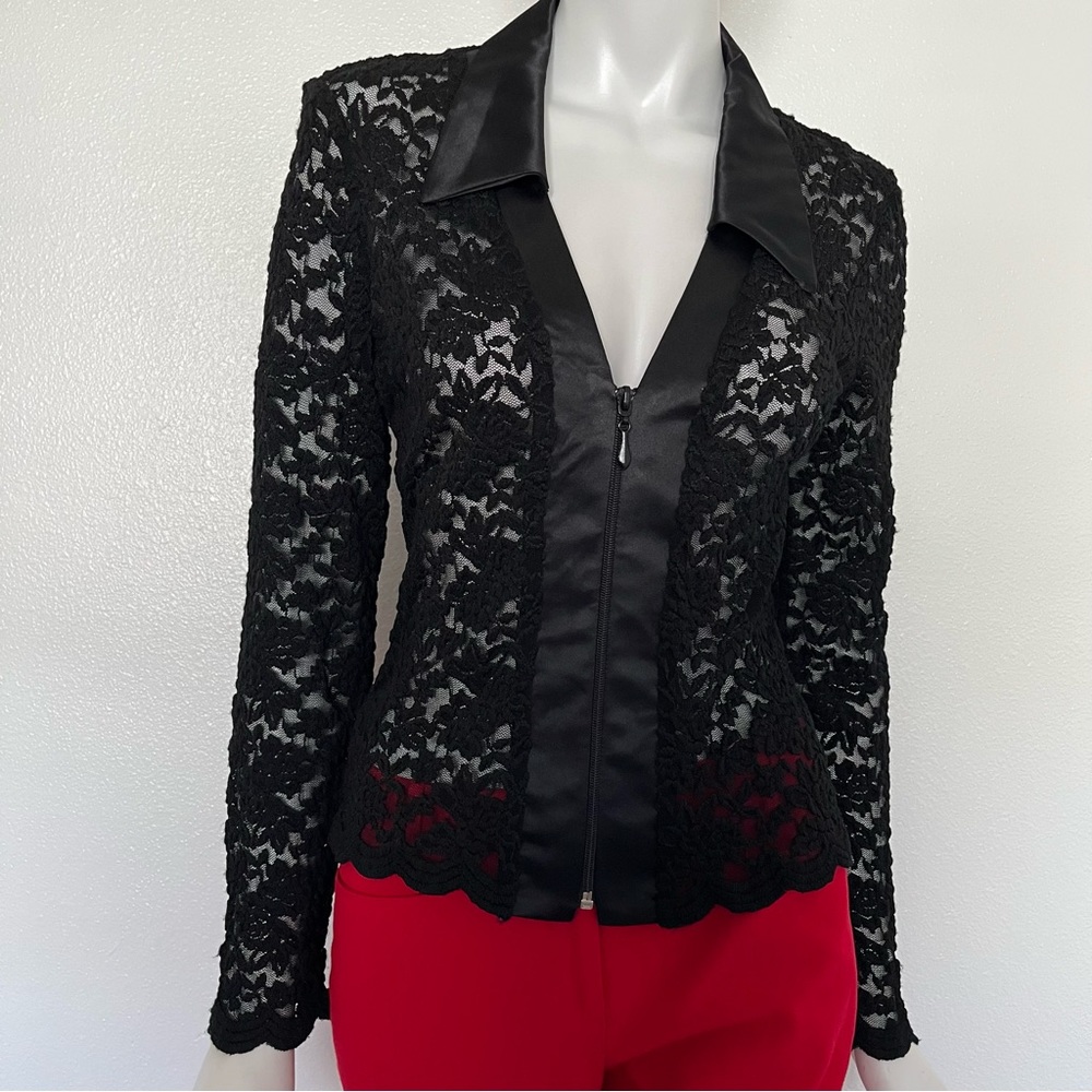Y2K Connected Apparel Flower lace mesh long sleeve with front zipper size M